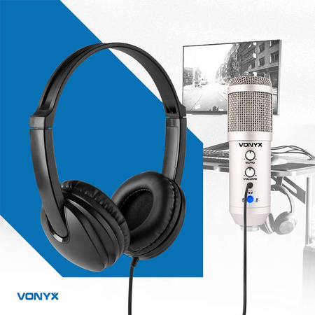 Vonyx CM320S Mikrofon studyjny USB ze statywem stołowym - tytanowy